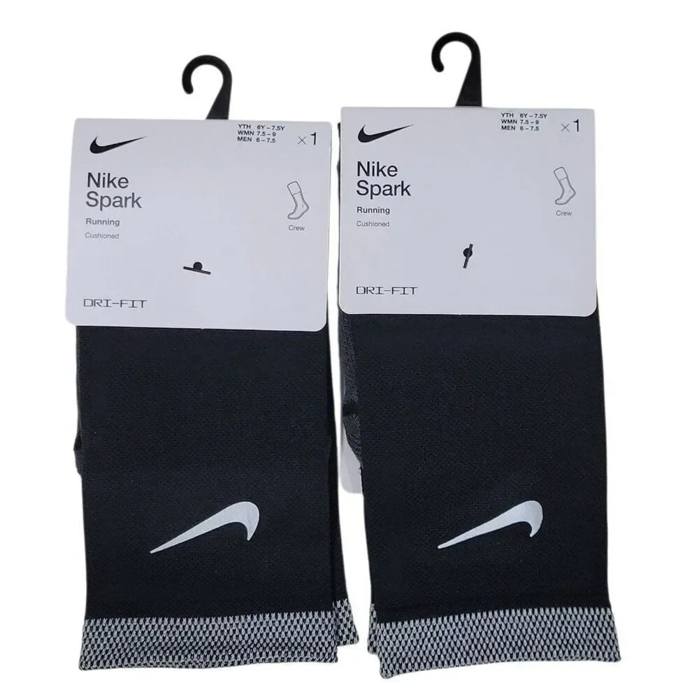 Nike Spark Cushioned Running Crew Socks Women‎ 7.5-9 Men 6-7.5 Reflective 2 Pair